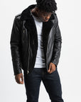 Non-Water Repellent Shearling Trim Leather Jacket | Prometheus