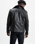 Non-Water Repellent Shearling Trim Leather Jacket | Prometheus
