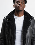 Non-Water Repellent Shearling Trim Leather Jacket | Prometheus
