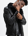 Non-Water Repellent Shearling Trim Leather Jacket | Prometheus