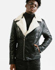 Non-Water Repellent Shearling Trim Leather Jacket | Prometheus