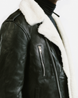 Non-Water Repellent Shearling Trim Leather Jacket | Prometheus