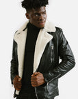 Non-Water Repellent Shearling Trim Leather Jacket | Prometheus