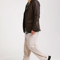 On Hand Three-Button Leather Blazer | Chiron