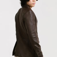 On Hand Three-Button Leather Blazer | Chiron