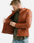 Non Water-Repellent Slim Racer Leather Jacket | Theseus