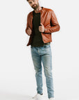 Non Water-Repellent Slim Racer Leather Jacket | Theseus