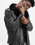 Shearling Trim Leather Jacket | Prometheus
