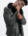 Non-Water Repellent Shearling Trim Leather Jacket | Prometheus