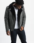 Non-Water Repellent Shearling Trim Leather Jacket | Prometheus