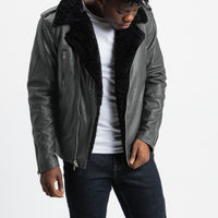 Shearling Trim Leather Jacket | Prometheus