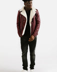 Non-Water Repellent Shearling Trim Leather Jacket | Prometheus