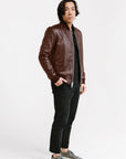 Non Water-Repellent Bomber Leather Jacket | Odysseus