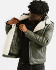Non-Water Repellent Shearling Trim Leather Jacket | Prometheus