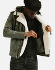 Non-Water Repellent Shearling Trim Leather Jacket | Prometheus