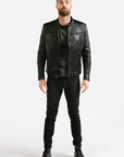 Non Water-Repellent Racer Leather Jacket | Achilles
