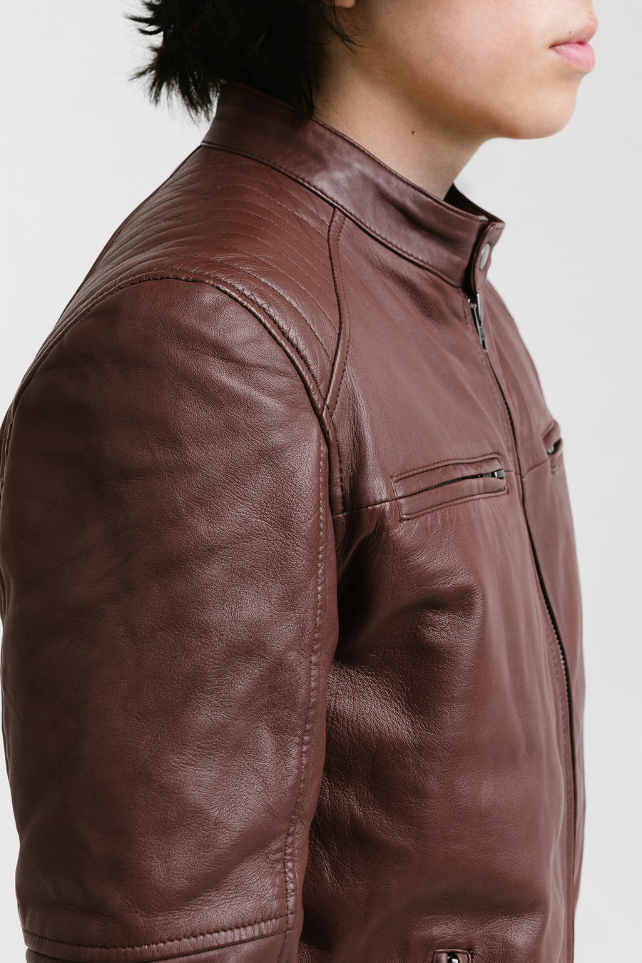 Non Water-Repellent Racer Leather Jacket | Achilles