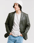Non Water-Repellent Three-Button Leather Blazer | Chiron