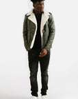 Non-Water Repellent Shearling Trim Leather Jacket | Prometheus