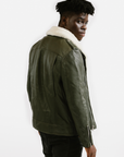 Non-Water Repellent Shearling Trim Leather Jacket | Prometheus