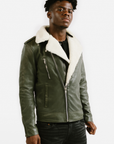 Non-Water Repellent Shearling Trim Leather Jacket | Prometheus