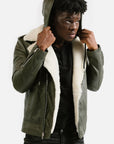 Non-Water Repellent Shearling Trim Leather Jacket | Prometheus