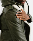 Non-Water Repellent Shearling Trim Leather Jacket | Prometheus