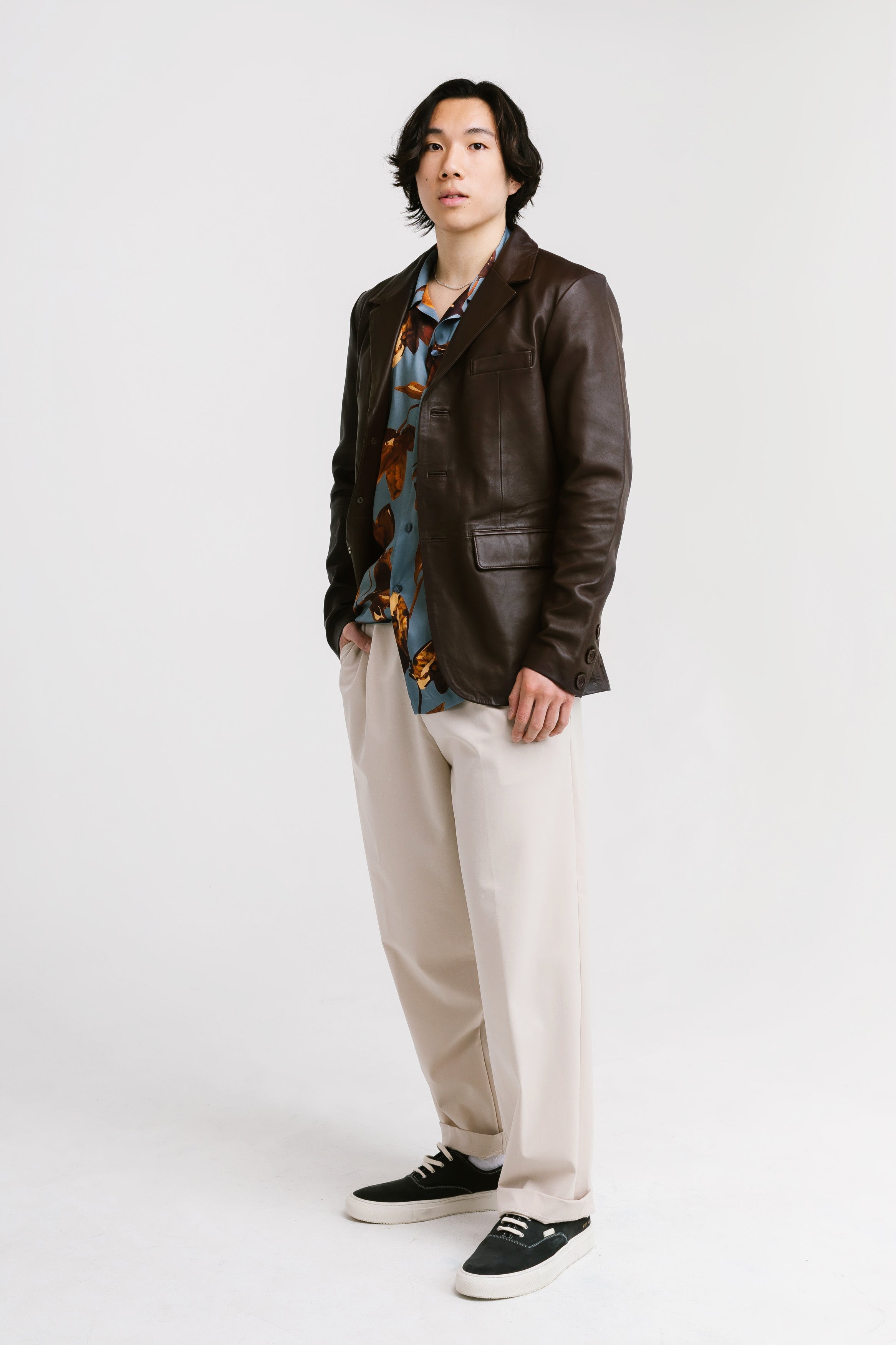 Men's Water Repellent Three-Button Leather Blazer | Chiron