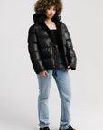 Mid-Length Puffer Leather Jacket | Hestia