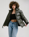 Mid-Length Puffer Leather Jacket | Hestia
