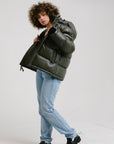 Mid-Length Puffer Leather Jacket | Hestia