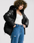 Mid-Length Puffer Leather Jacket | Hestia