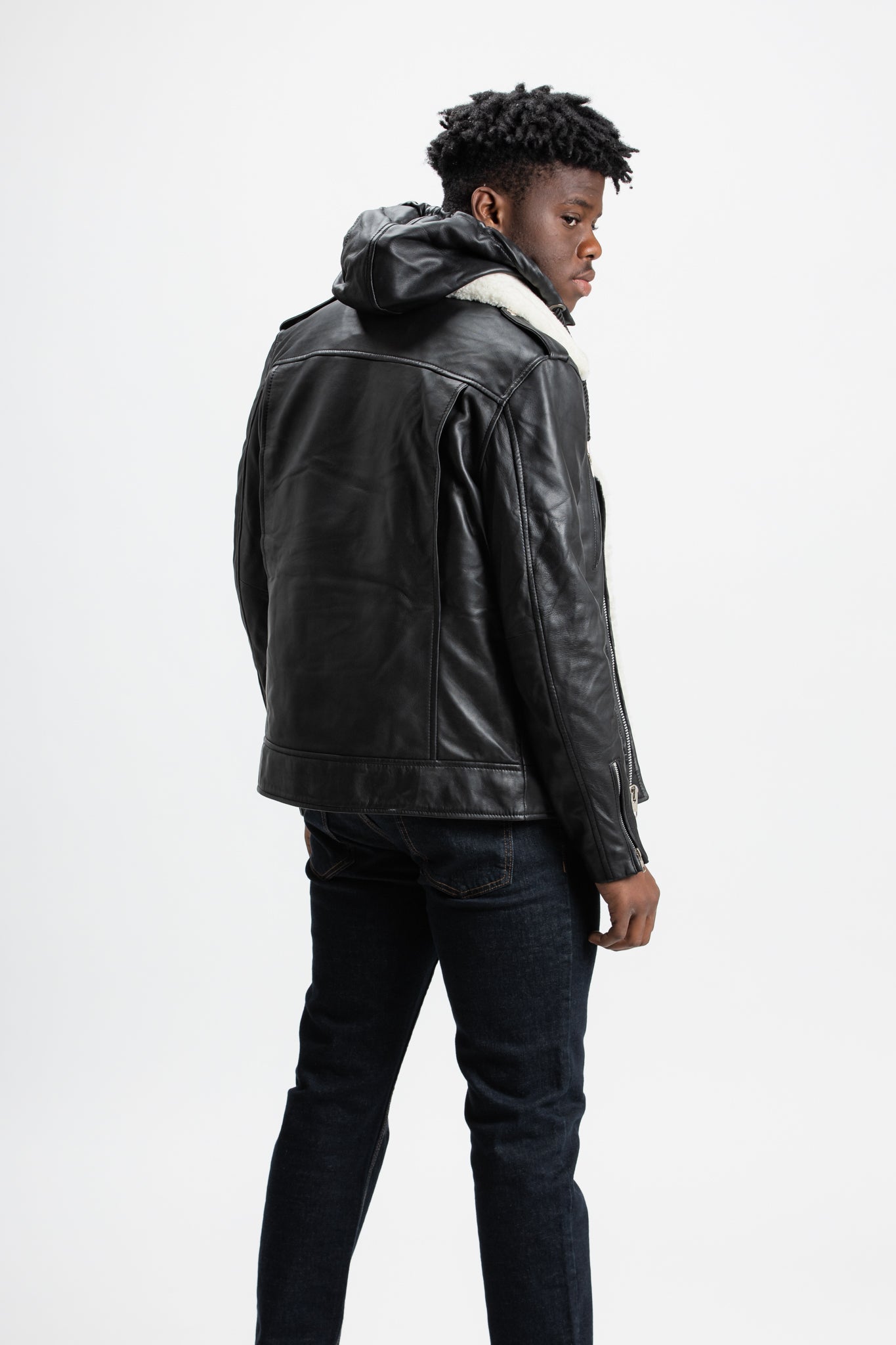 Non-Water Repellent Shearling Trim Leather Jacket | Prometheus
