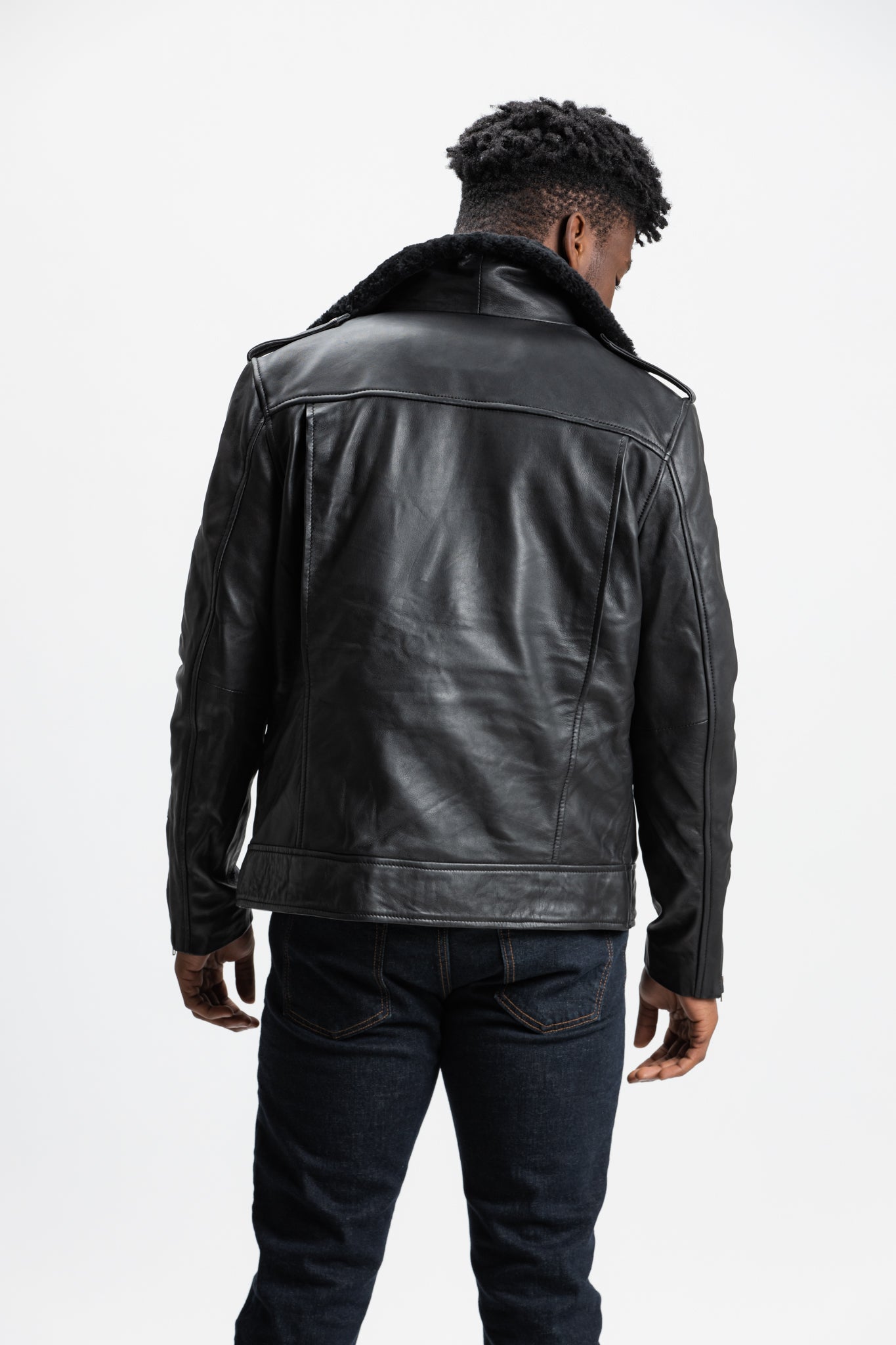 Non-Water Repellent Shearling Trim Leather Jacket | Prometheus