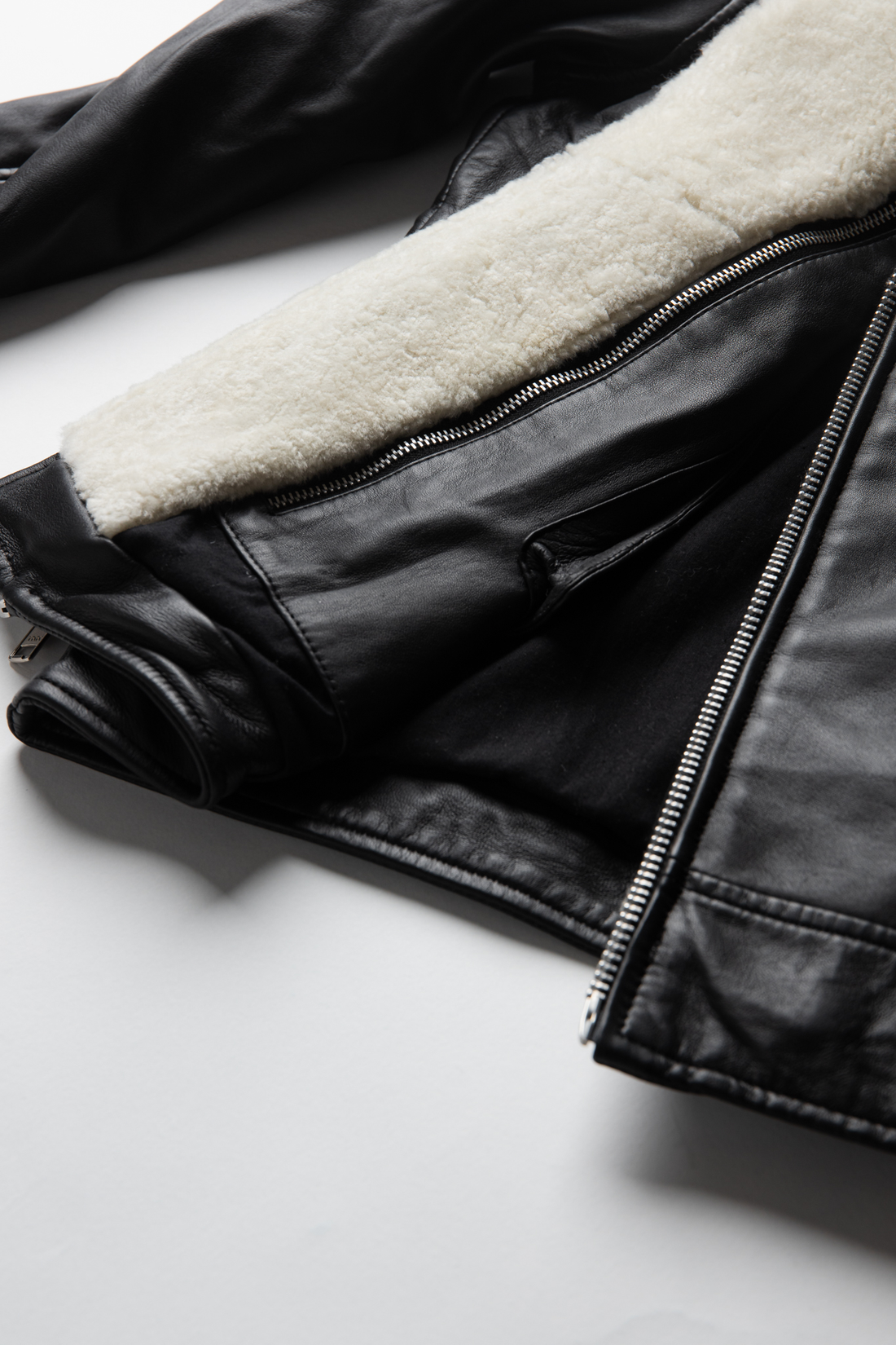 On Hand Shearling Trim Leather Jacket | Prometheus