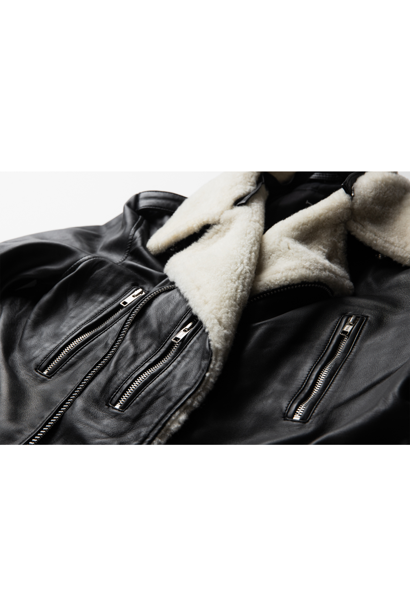 On Hand Shearling Trim Leather Jacket | Prometheus