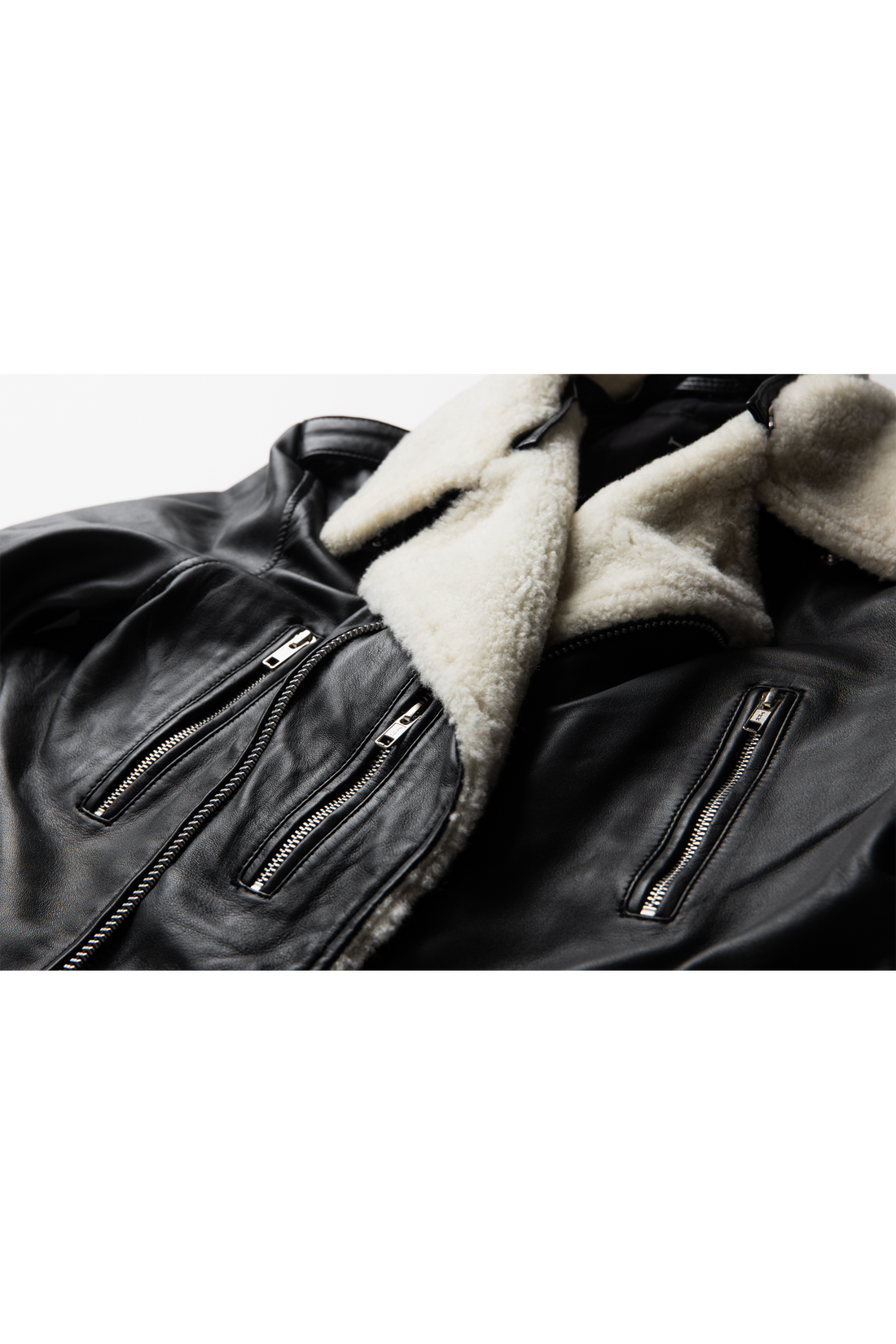 On Hand Shearling Trim Leather Jacket | Prometheus