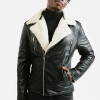 On Hand Shearling Trim Leather Jacket | Prometheus