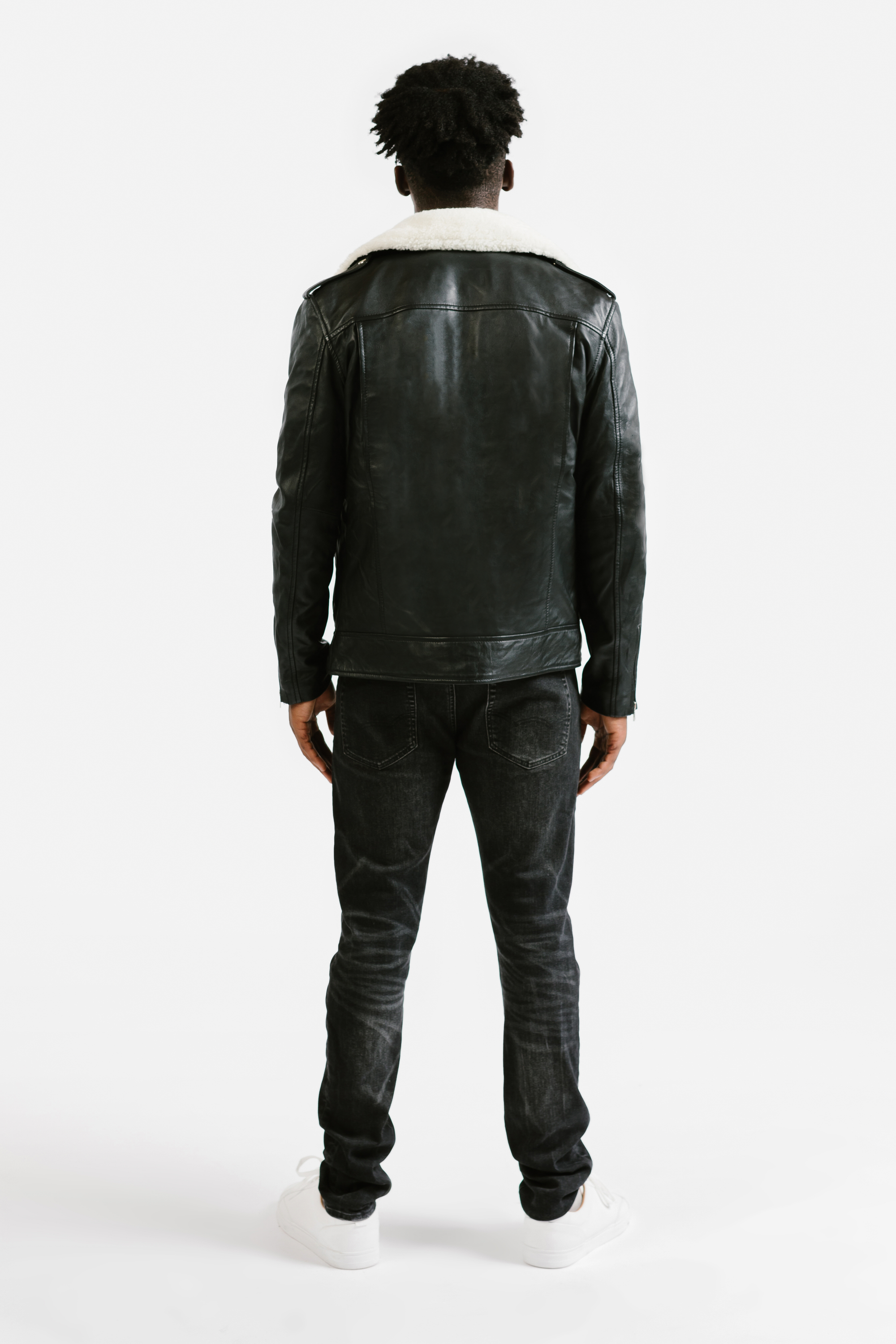 Non-Water Repellent Shearling Trim Leather Jacket | Prometheus