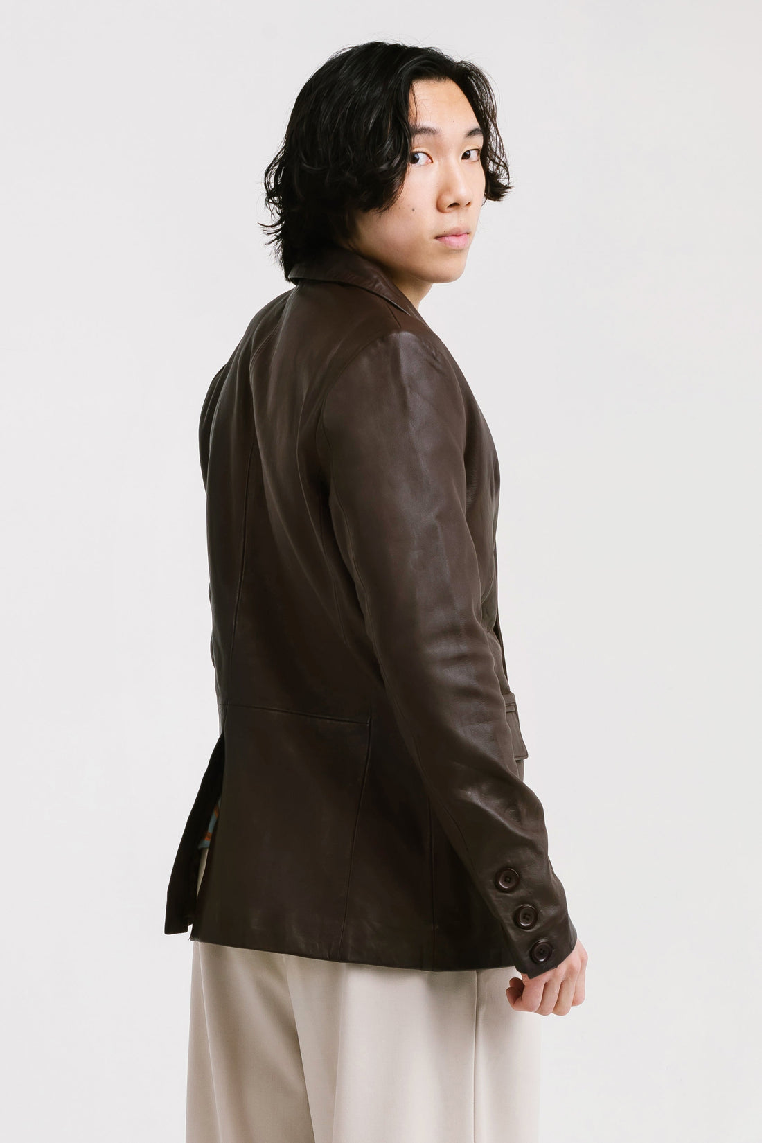 On Hand Three-Button Leather Blazer | Chiron