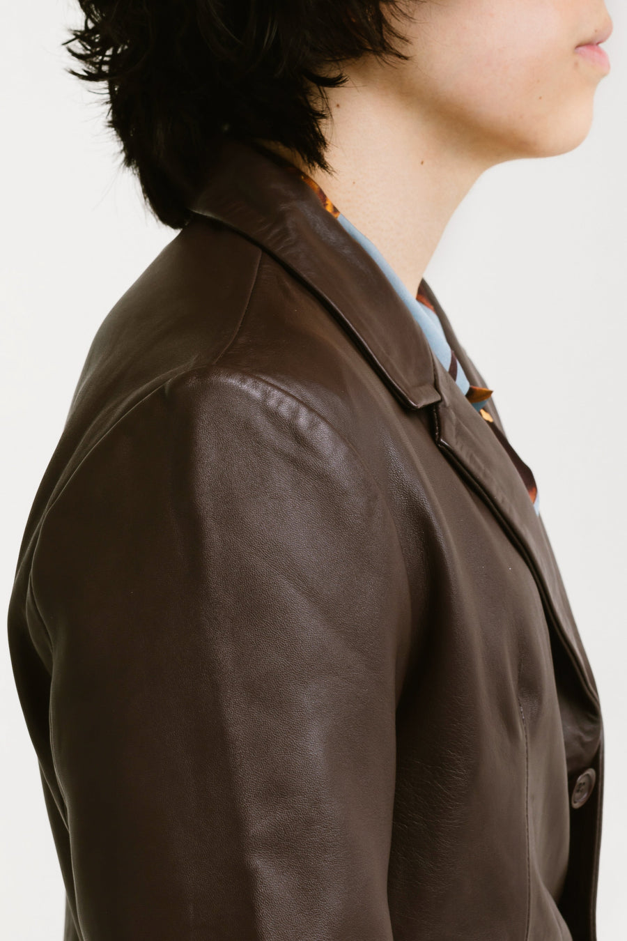 On Hand Three-Button Leather Blazer | Chiron