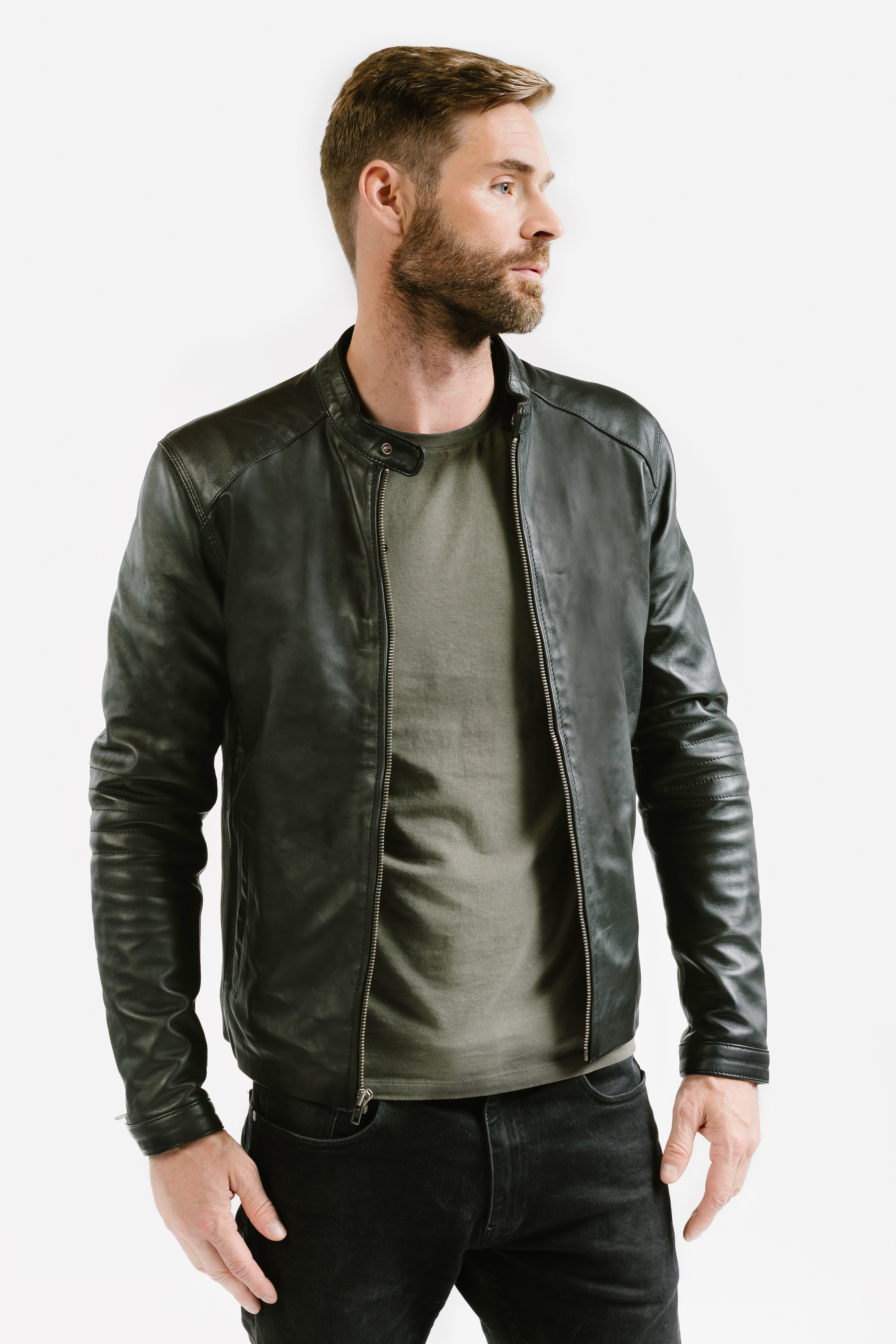 On Hand Slim Racer Leather Jacket | Theseus