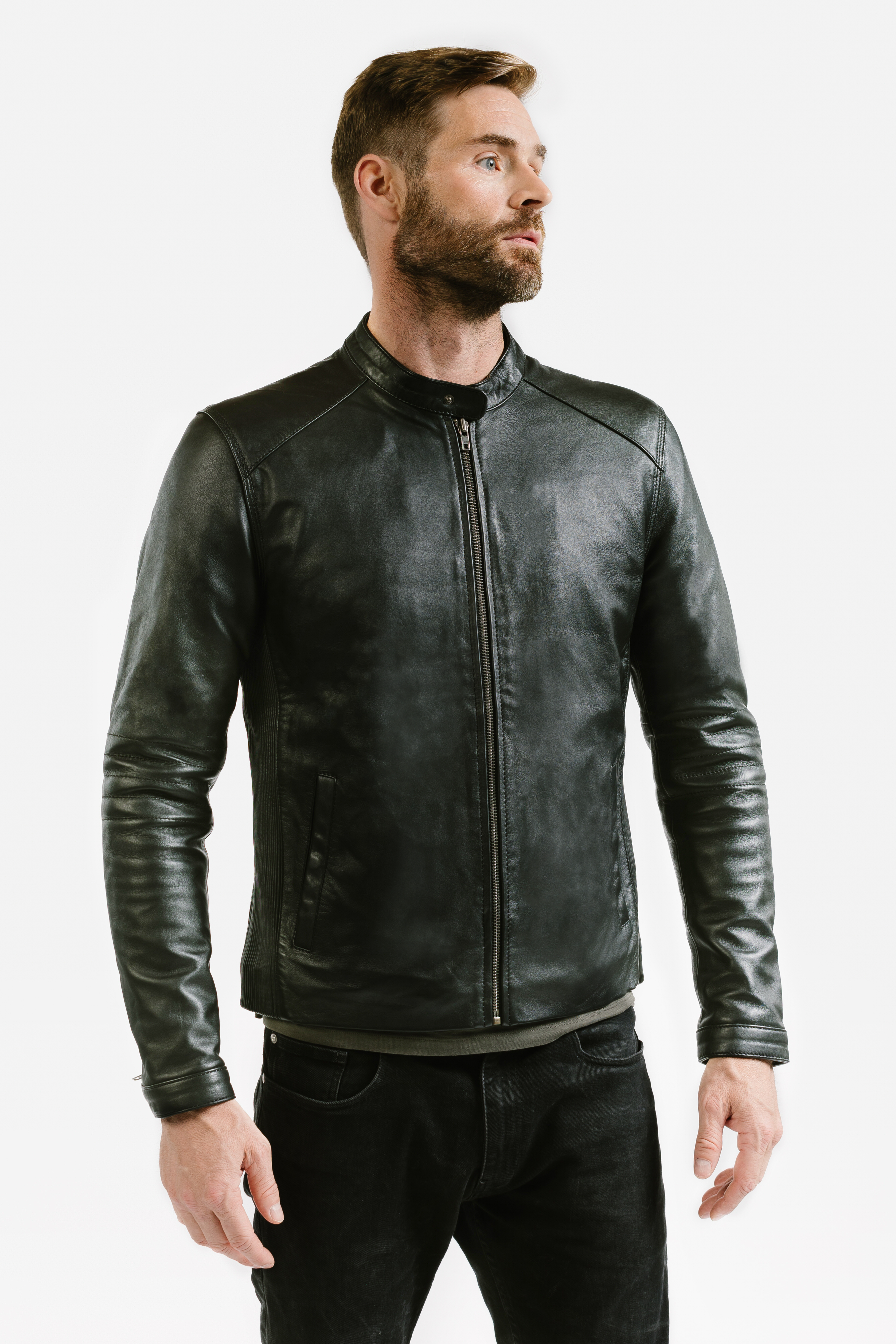 On Hand Slim Racer Leather Jacket | Theseus