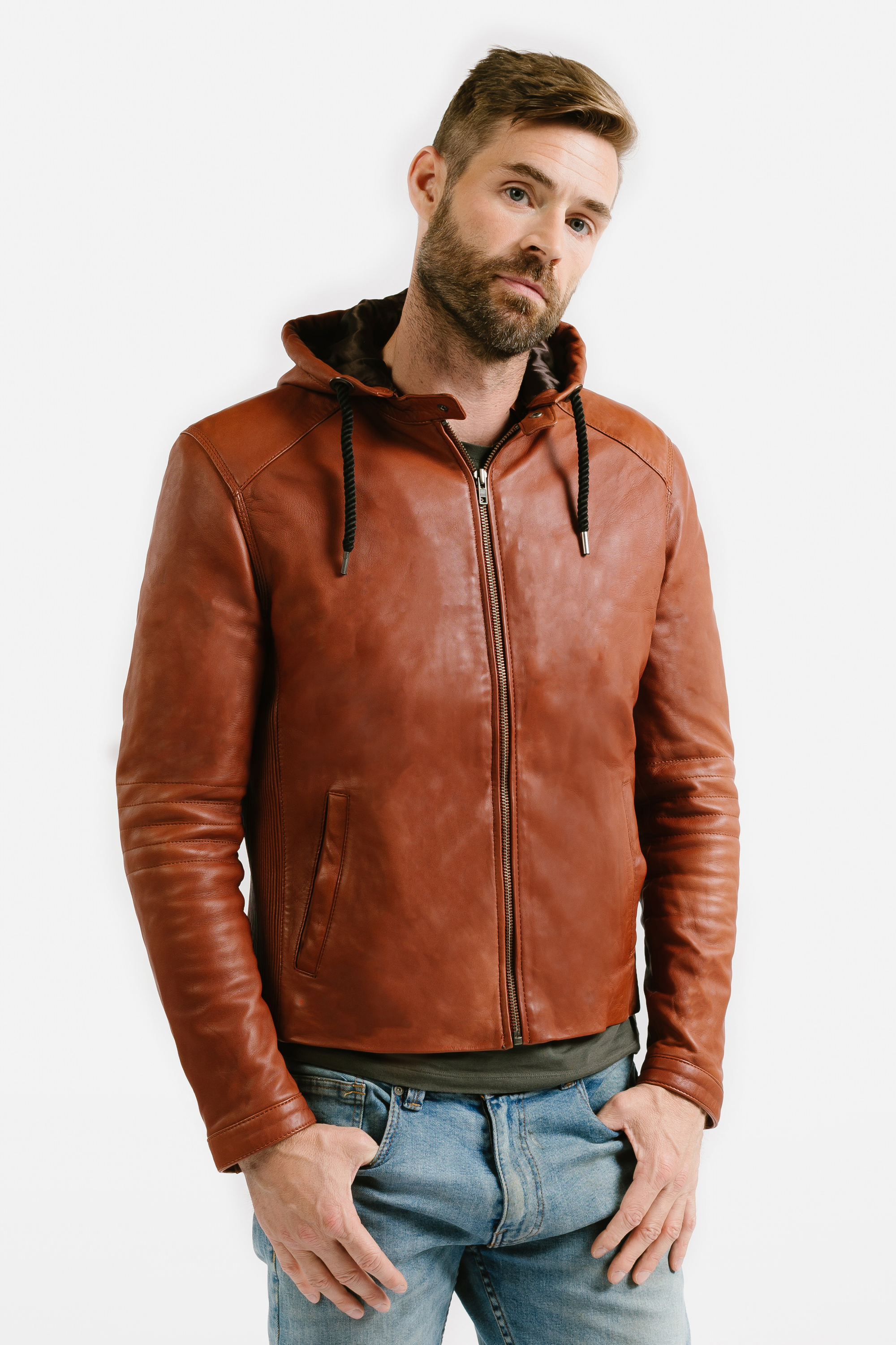 Non Water-Repellent Slim Racer Leather Jacket | Theseus