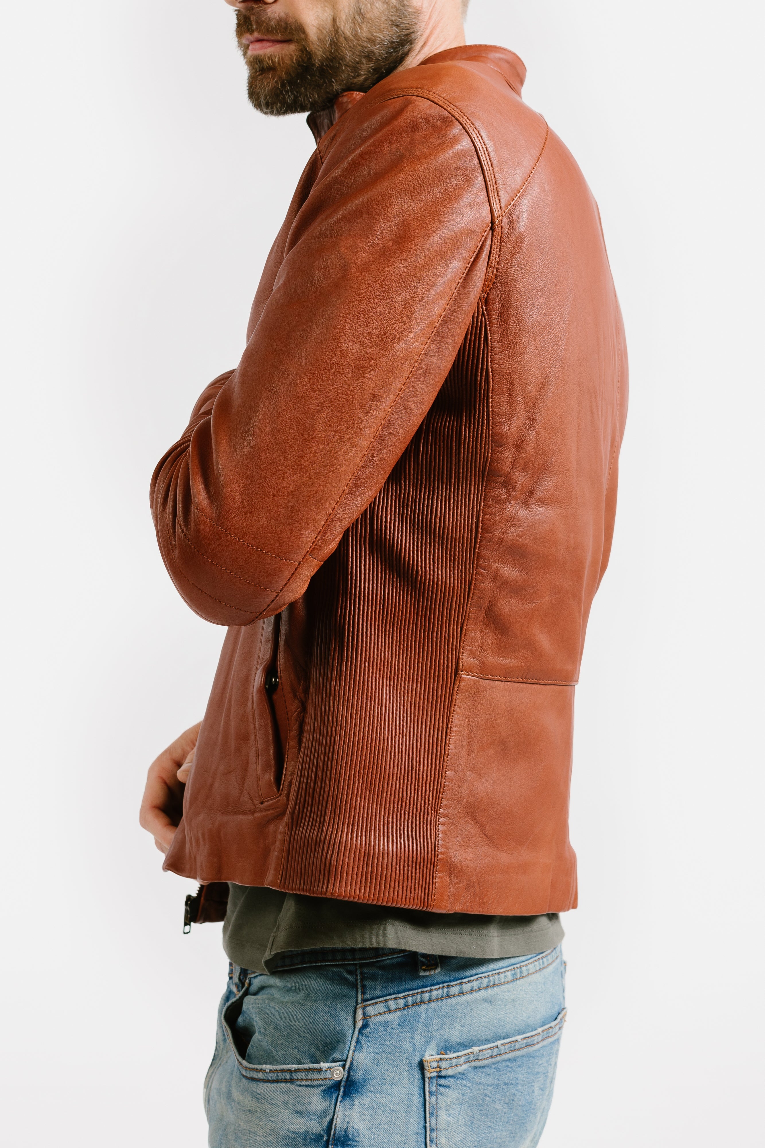 On Hand Slim Racer Leather Jacket | Theseus