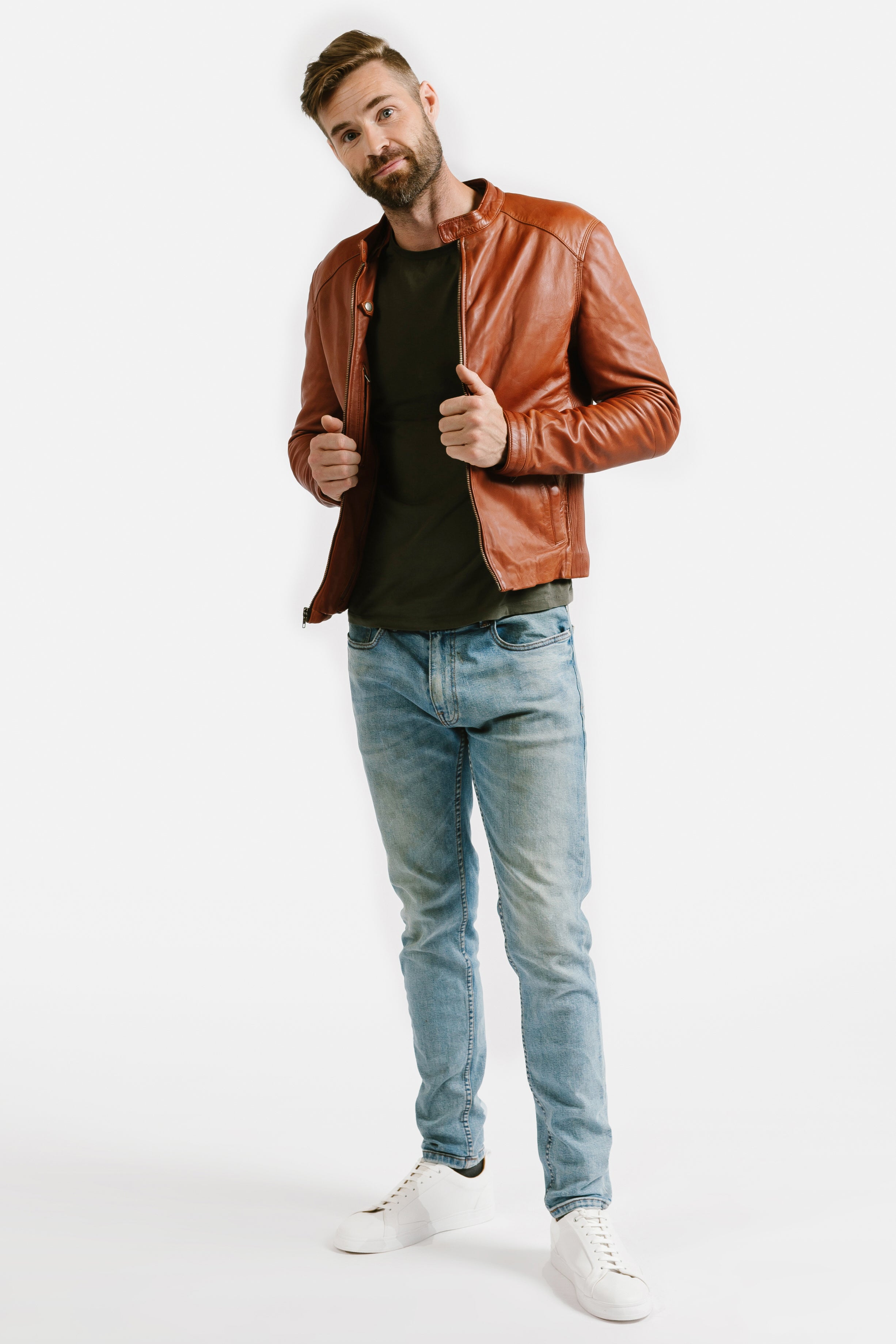 On Hand Slim Racer Leather Jacket | Theseus