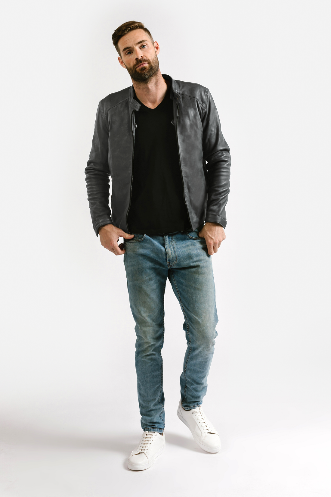 On Hand Slim Racer Leather Jacket | Theseus