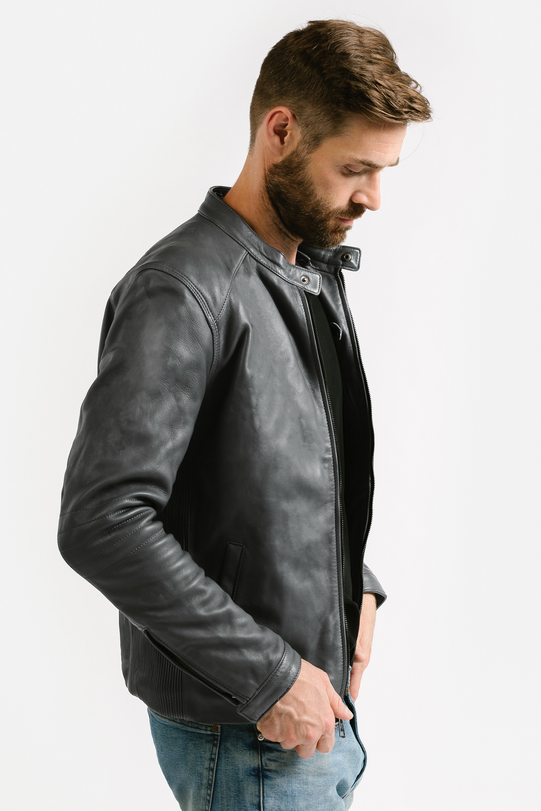 On Hand Slim Racer Leather Jacket | Theseus