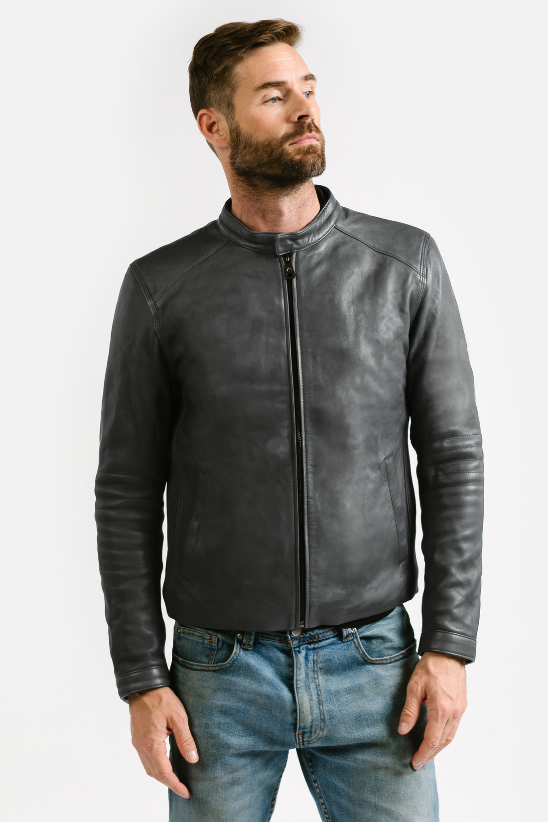 On Hand Slim Racer Leather Jacket | Theseus