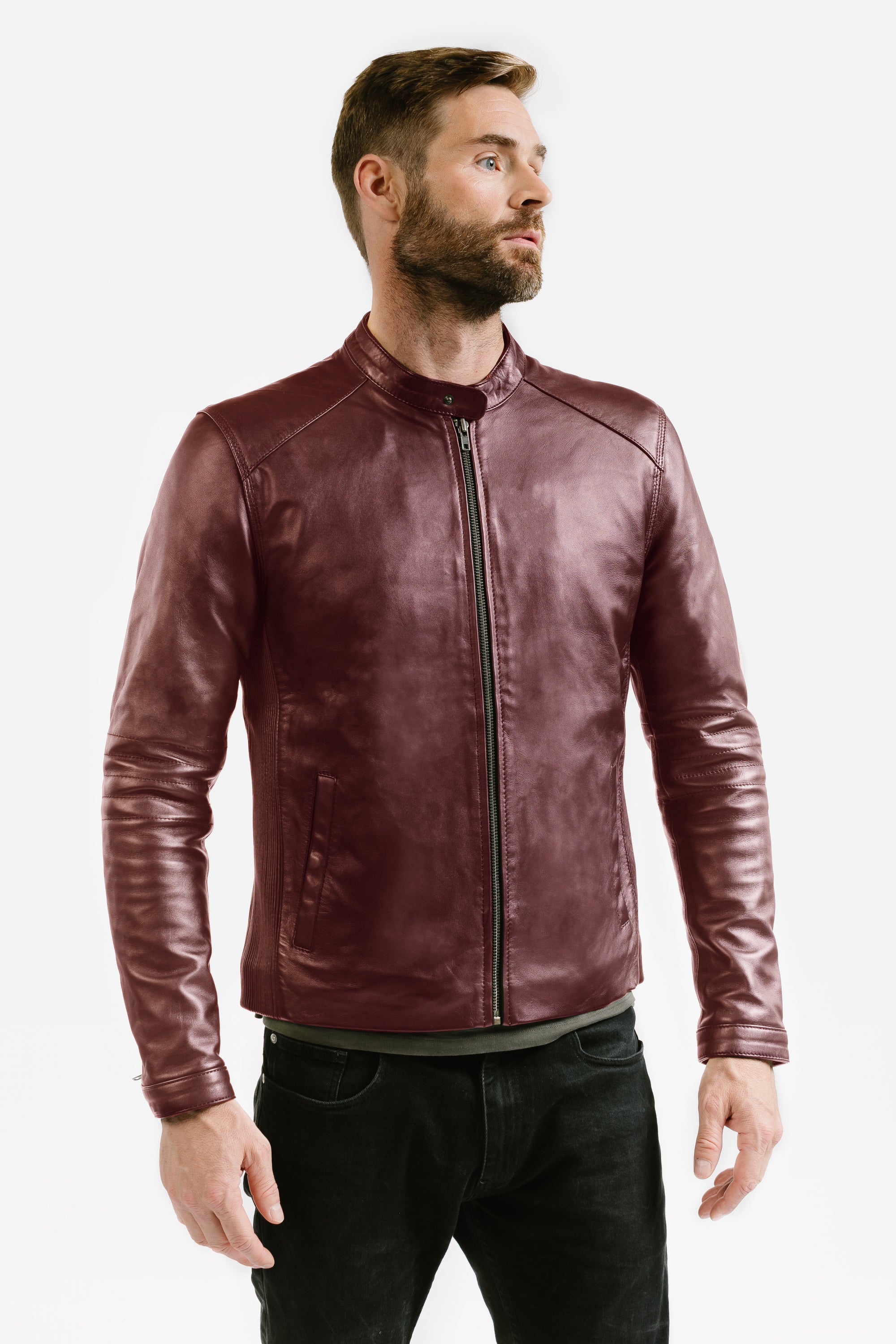 Non Water-Repellent Slim Racer Leather Jacket | Theseus